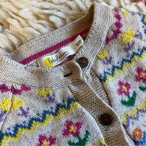 Sweetest Baby Boden fair isle wool cardigan with flowers. Size 12-18mo.